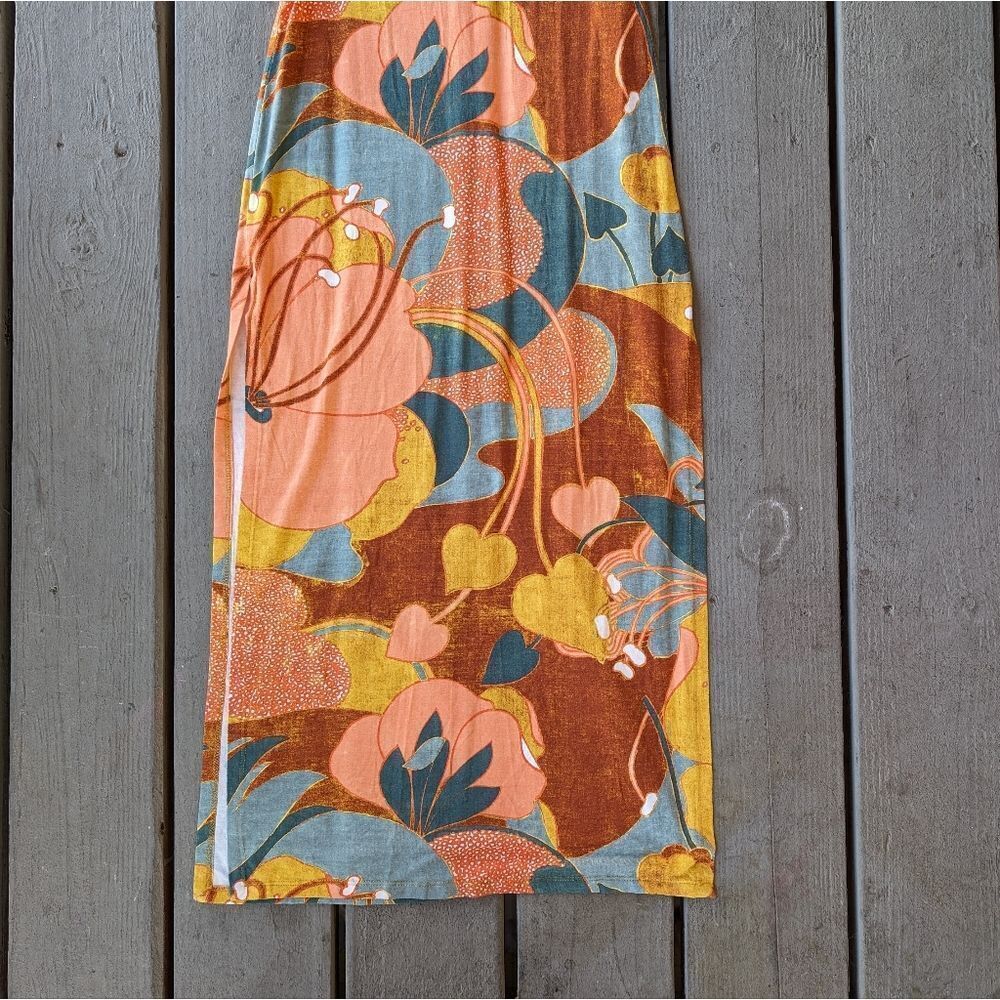 Zara Colorful Retro Floral Maxi Dress, Multicolored‎ Knit Side Cutout Small Size - Picture 7 of 12